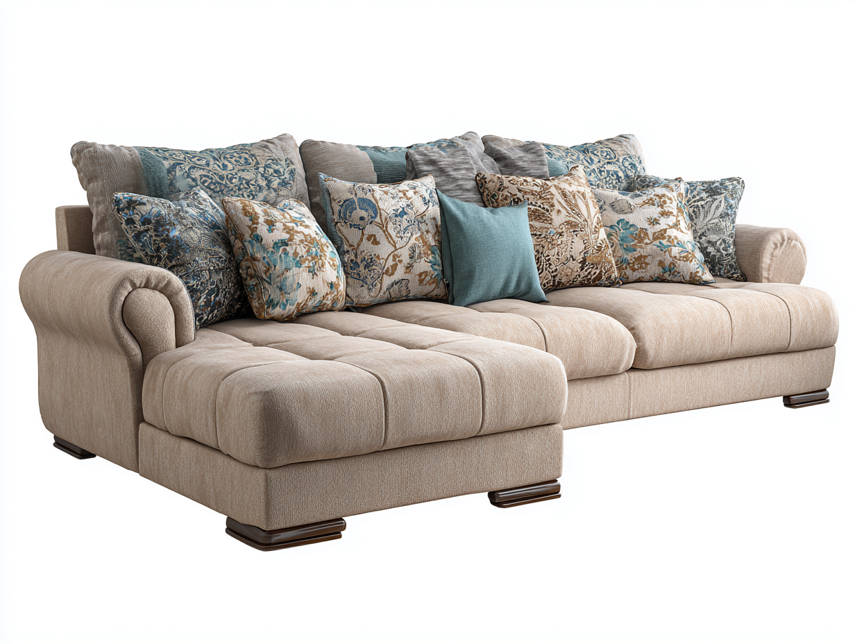 Divano angolare in tessuto 280x200x85 cm - beige - design classico per soggiorno-Zizosidecor