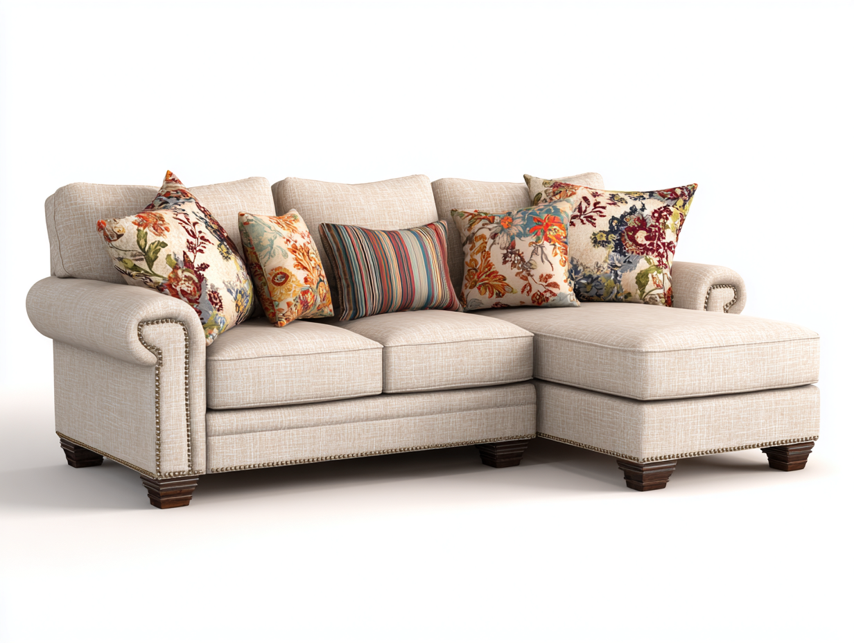 Divano angolare in tessuto 235x155x88 cm - beige - design classico per soggiorno-Zizosidecor