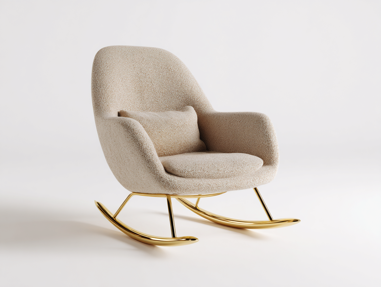 Sedia a dondolo imbottita in tessuto bouclé 75x85x95 cm - beige-oro - design moderno per soggiorno-Zizosidecor