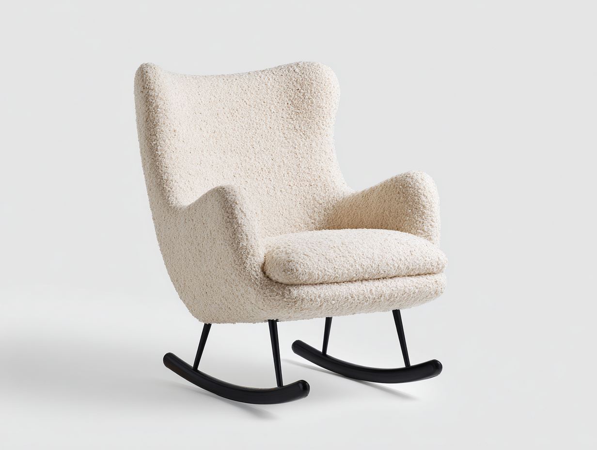 Sedia a dondolo imbottita tessuto bouclé 80x86x95 cm - avorio - design moderno per soggiorno-Zizosidecor