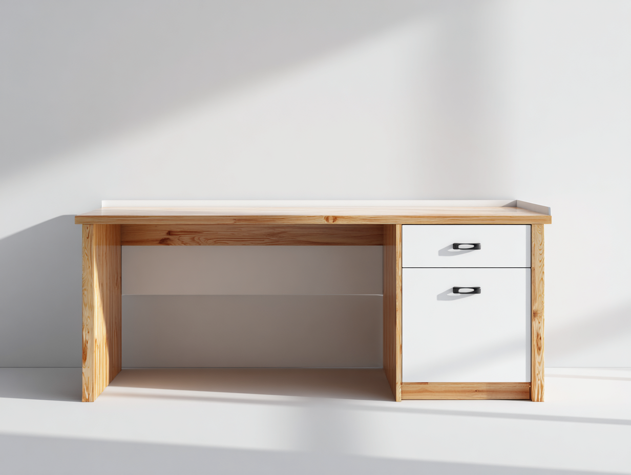 Scrivania in legno con cassetti 140x60x75 cm - Bianco e legno naturale - Design moderno per ufficio e studio-Zizosidecor