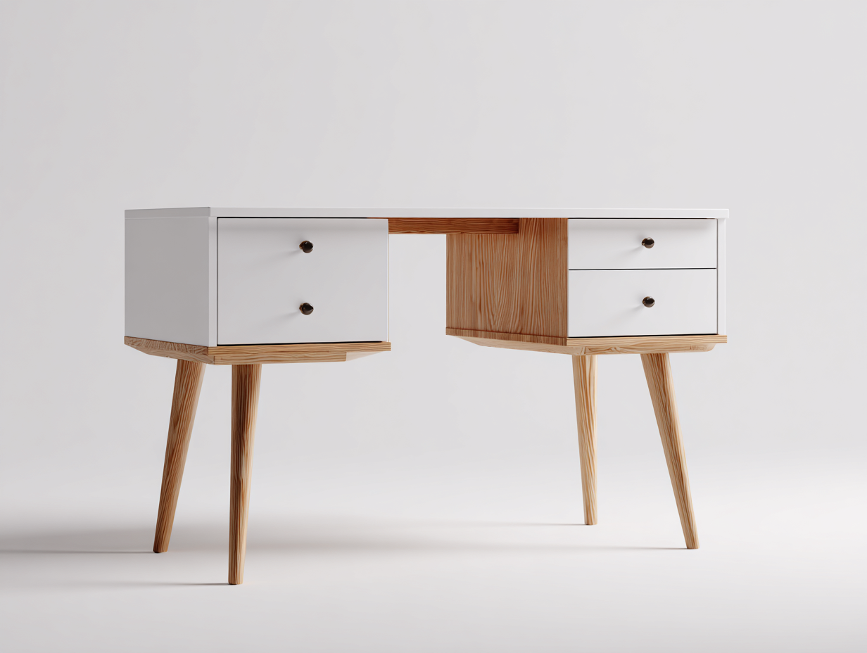 Scrivania in legno 120x55x75 cm - bianco-legno naturale - design nordico per ufficio e studio-Zizosidecor