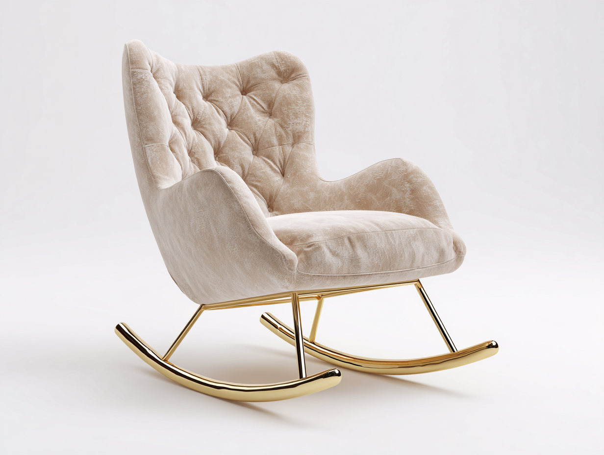 Sedia a dondolo imbottita in tessuto 78x85x98 cm - beige-oro - stile elegante-Zizosidecor