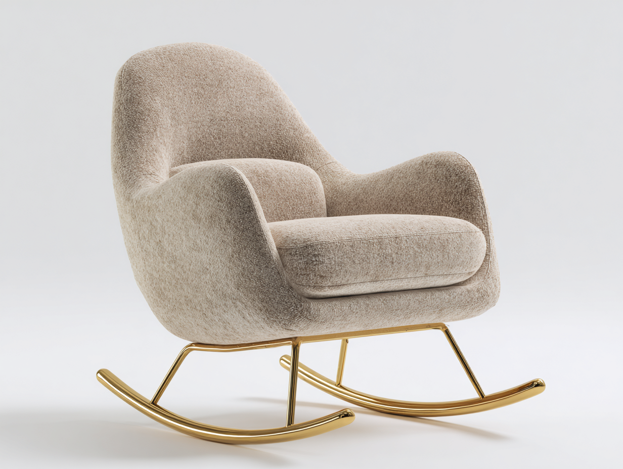 Sedia a dondolo imbottita tessuto 78x85x92 cm - beige - design contemporaneo per soggiorno-Zizosidecor