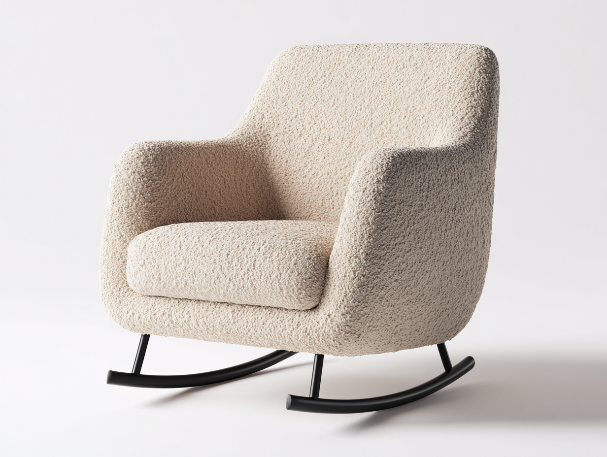 Sedia a dondolo imbottita in tessuto 75x85x95 cm - beige-nero - design moderno per soggiorno-Zizosidecor