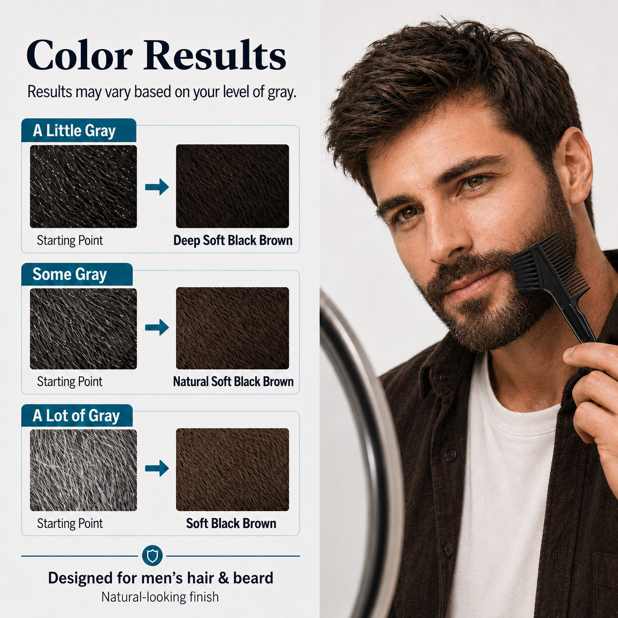 Men’s Brown Black Hair Dye – Soft Dark Tone, Natural Gray Coverage, Subtle Finish