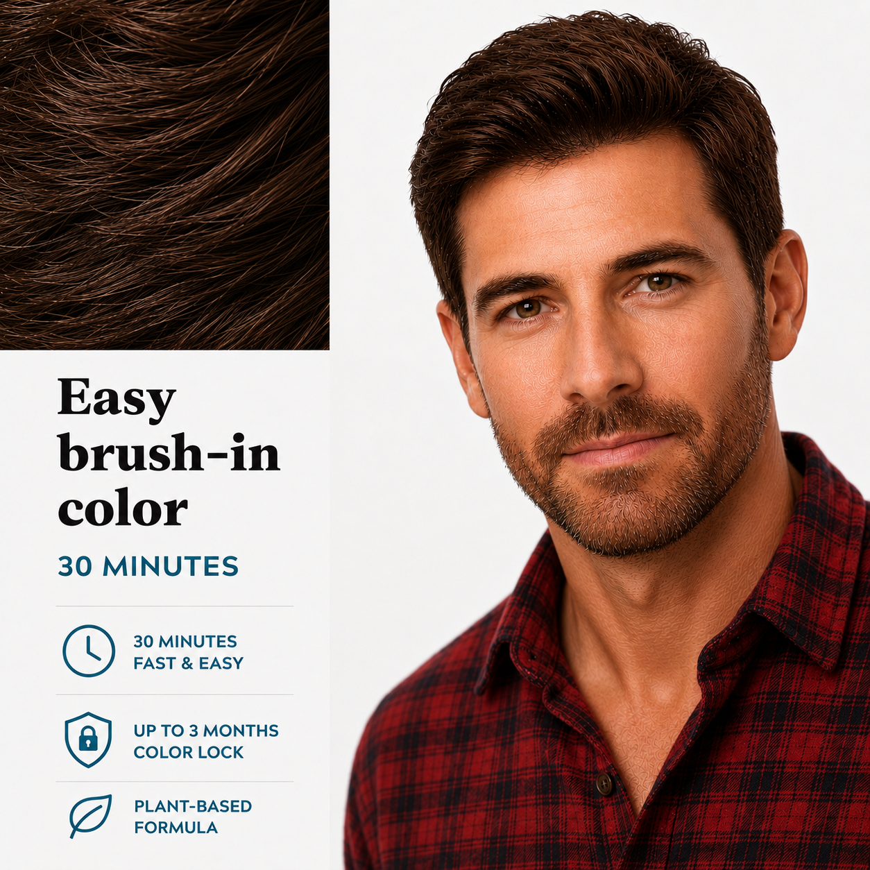 Men’s Chestnut Brown Hair Dye – Warm Natural Brown, Seamless Gray Blending, Healthy Shine