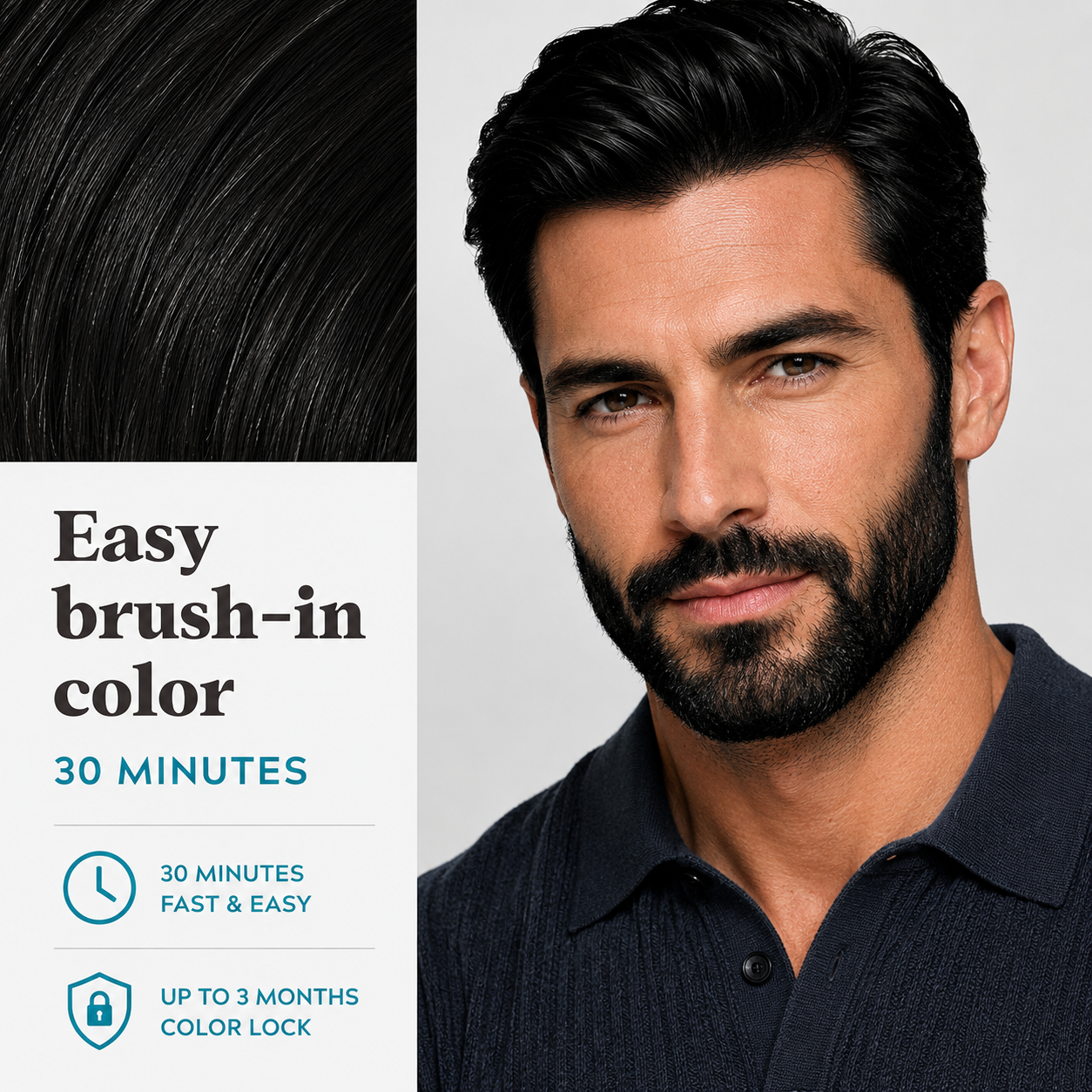 Men’s Black Hair Dye – Deep Natural Black, Full Gray Coverage, Long-Lasting Shine