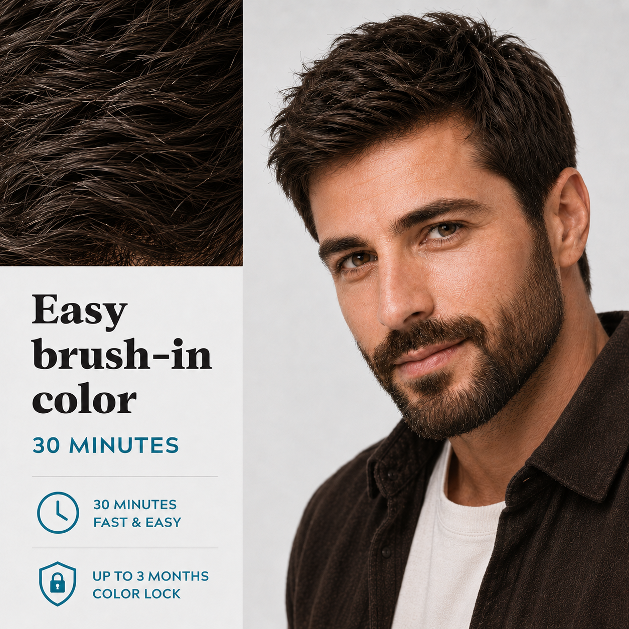 Men’s Brown Black Hair Dye – Soft Dark Tone, Natural Gray Coverage, Subtle Finish