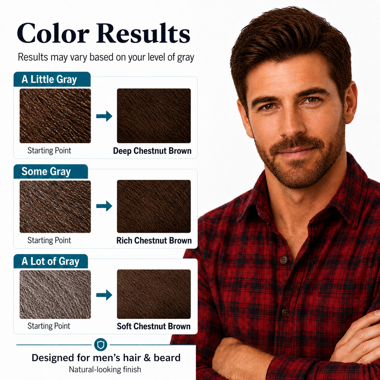 Men’s Chestnut Brown Hair Dye – Warm Natural Brown, Seamless Gray Blending, Healthy Shine