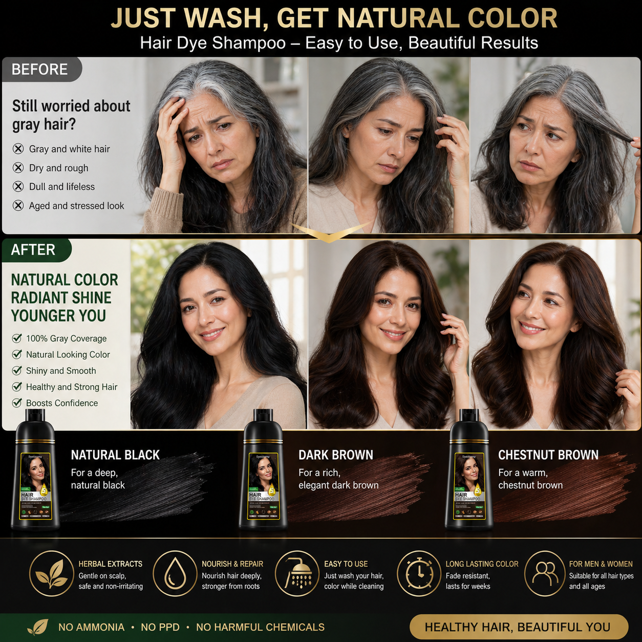 Hair Dye Shampoo for Women Black