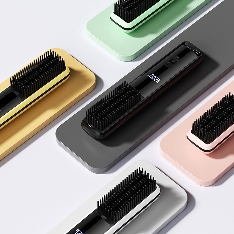  Ring Hair Straightener Brush – One Pass Sleek Hair, Anti-Frizz Ionic Straightening Comb with 5 Heat Settings, Fast Heating & Dual Voltage for All Hair Types