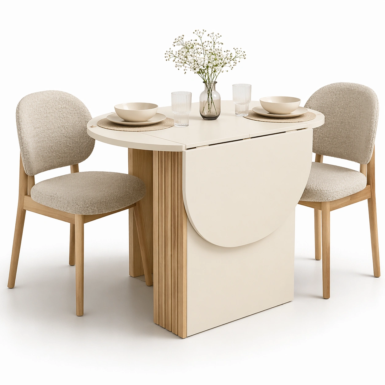 Ausziehbarer Esstisch mit 2 Stuehlen-relnira