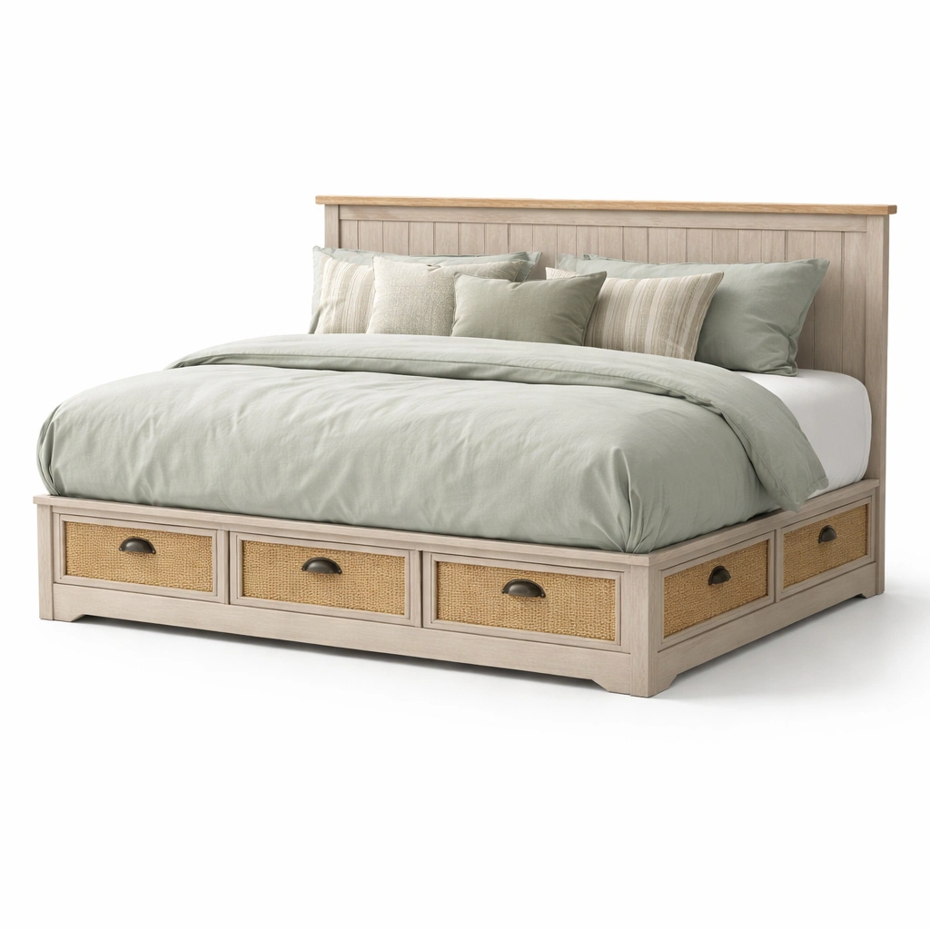 Doppelbett mit Schubladen und Stauraum-relnira