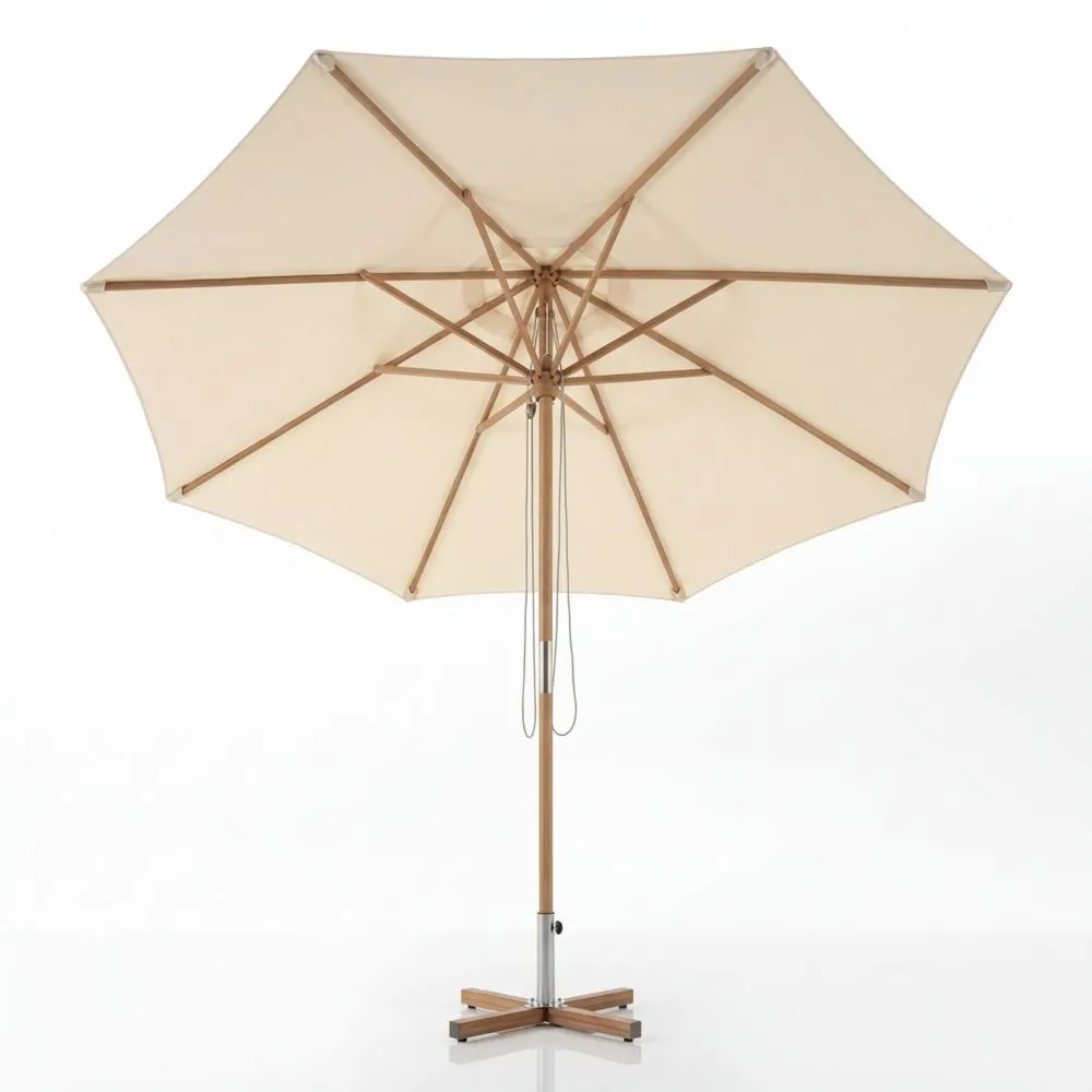 Großer Holz-Gartenschirm, neigbar, für Balkon und Terrasse, Beige