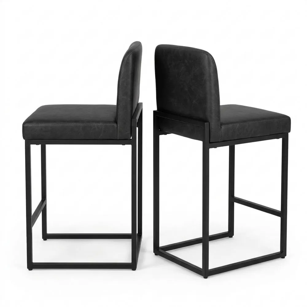 Barhocker Set mit Lehne und Fußstütze, Schwarz