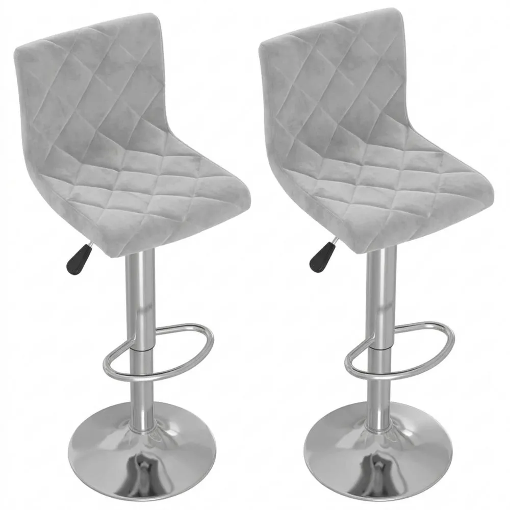 Set aus 2 hellgrauen Samtbarhockern für Tresen