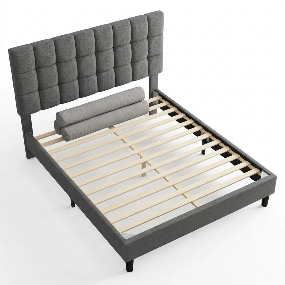 Stabiles Doppelbett 160x200 cm mit verstellbarem Kopfteil, Polsterbett mit Lattenrost, Dunkelgrau