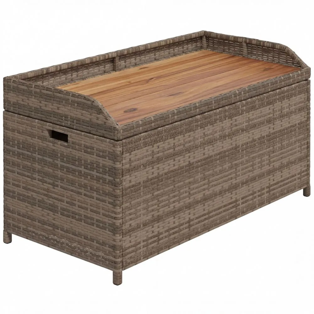 Wetterfeste Gartenbank mit Stauraum aus Poly Rattan und Akazienholz