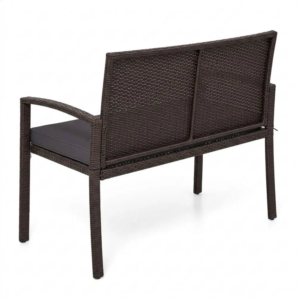 Wetterfeste Gartenbank aus Polyrattan mit Sitzkissen, 2-Sitzer Rattanbank für Terrasse oder Balkon, bis 360 kg Tragkraft, 110 x 56 x 84 cm, Grau