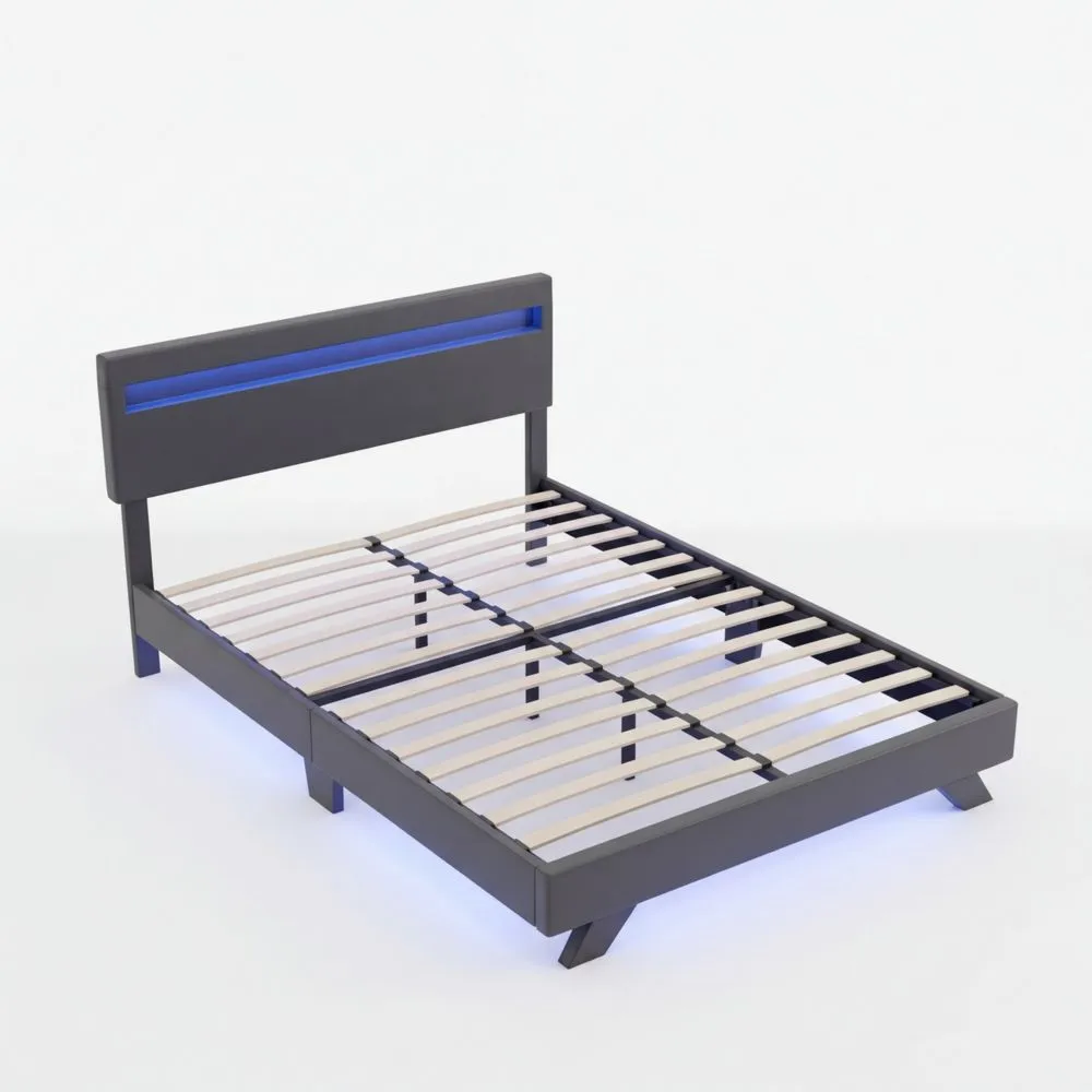 Modernes Polsterbett mit LED und Lattenrost in Schwarz 140x200 cm