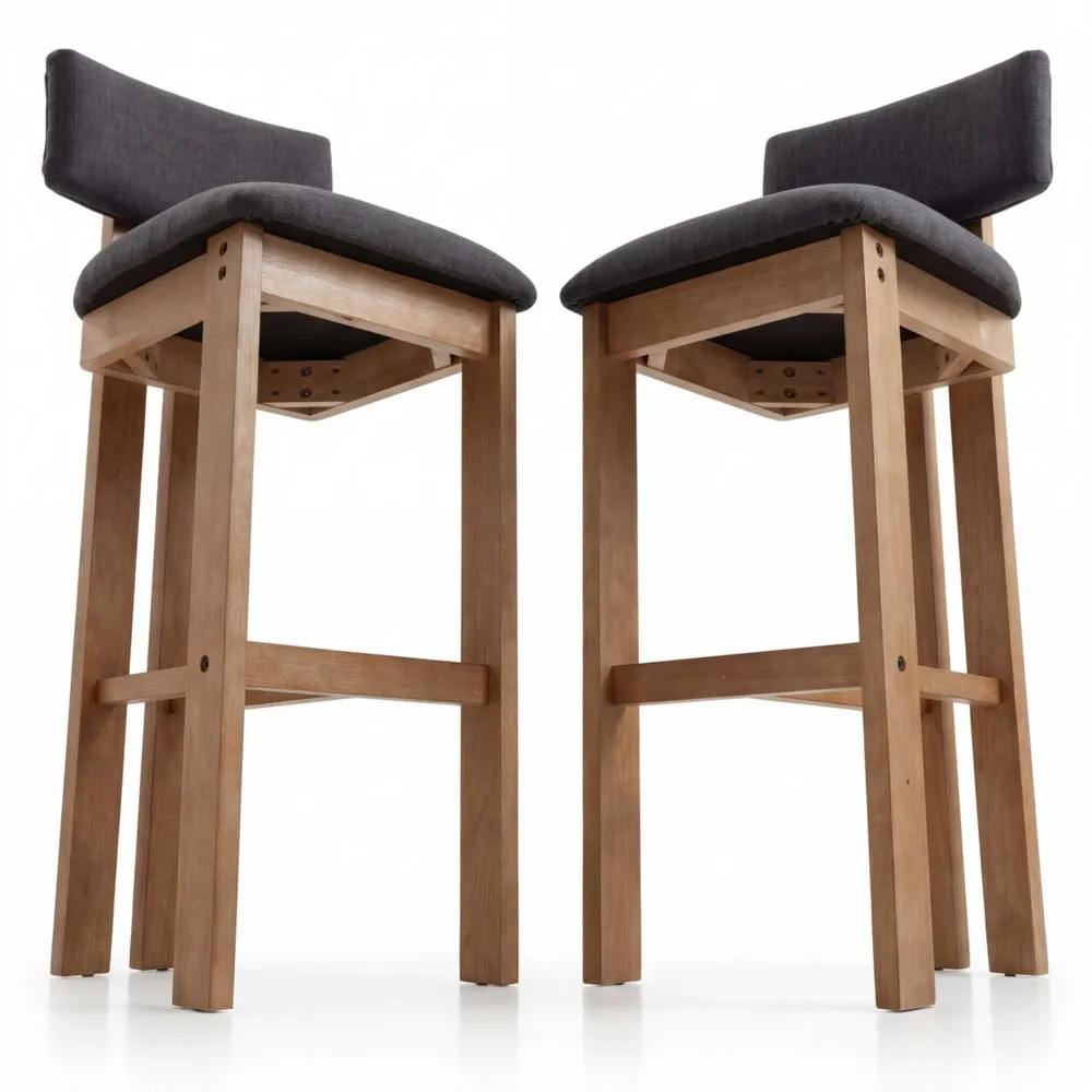 Vintage Barhocker-Set mit Lehne, höhenverstellbar, aus Holz und Leinen für Küche und Café, grau