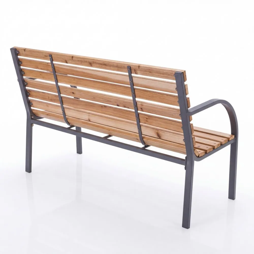 Wetterfeste Gartenbank aus Holz und Metall, 2-Sitzer in Anthrazit mit Lehnen, 119,5 x 62 x 83 cm