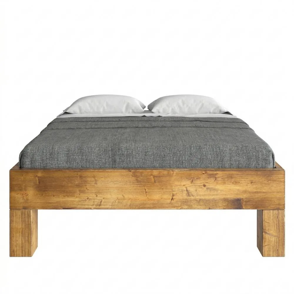 Massivholzbett ohne Kopfteil aus Thermo-Fichte, 140 x 200 cm, einfache Montage, Vintage-Stil