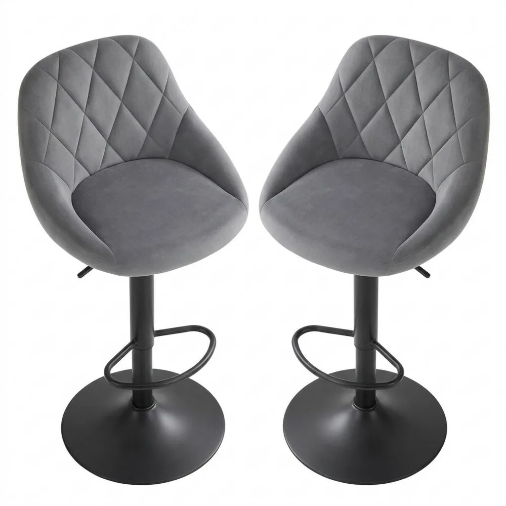 Verstellbarer Barhocker mit Rückenlehne und Fußstütze, 2er Set, 360° drehbar, für Küche und Hausbar, Dunkelgrau
