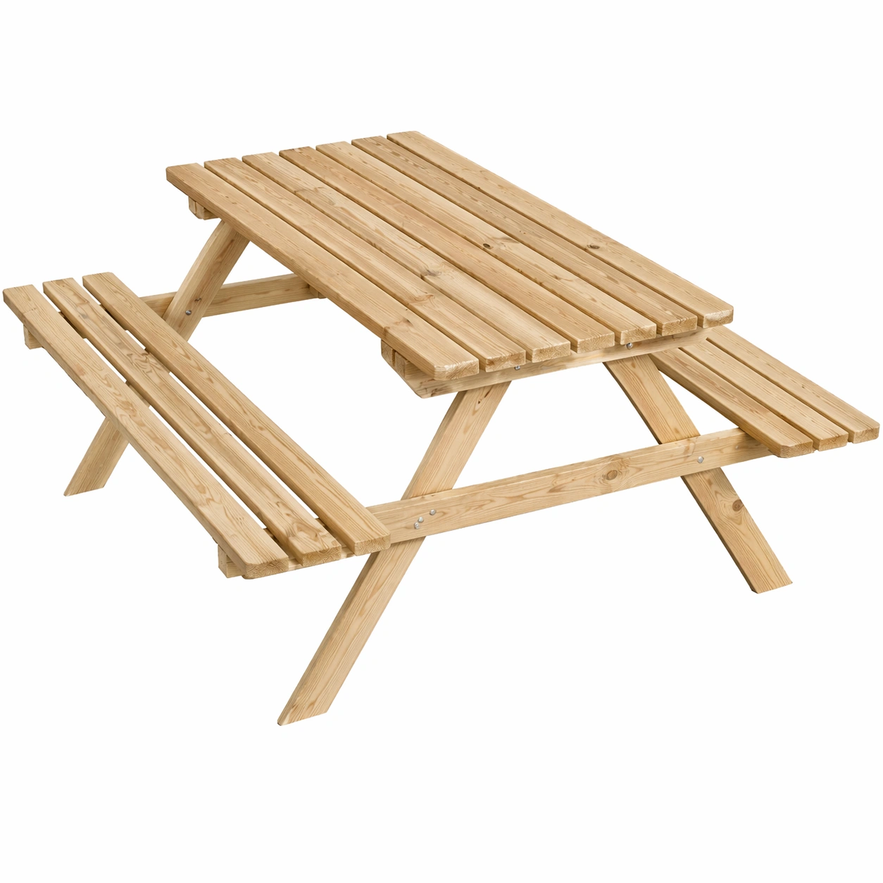 Picknicktisch Holz mit integrierten Baenken fuer Garten und Terrasse, stabiler Outdoor Esstisch fuer 6-8 Personen-MERQIRA