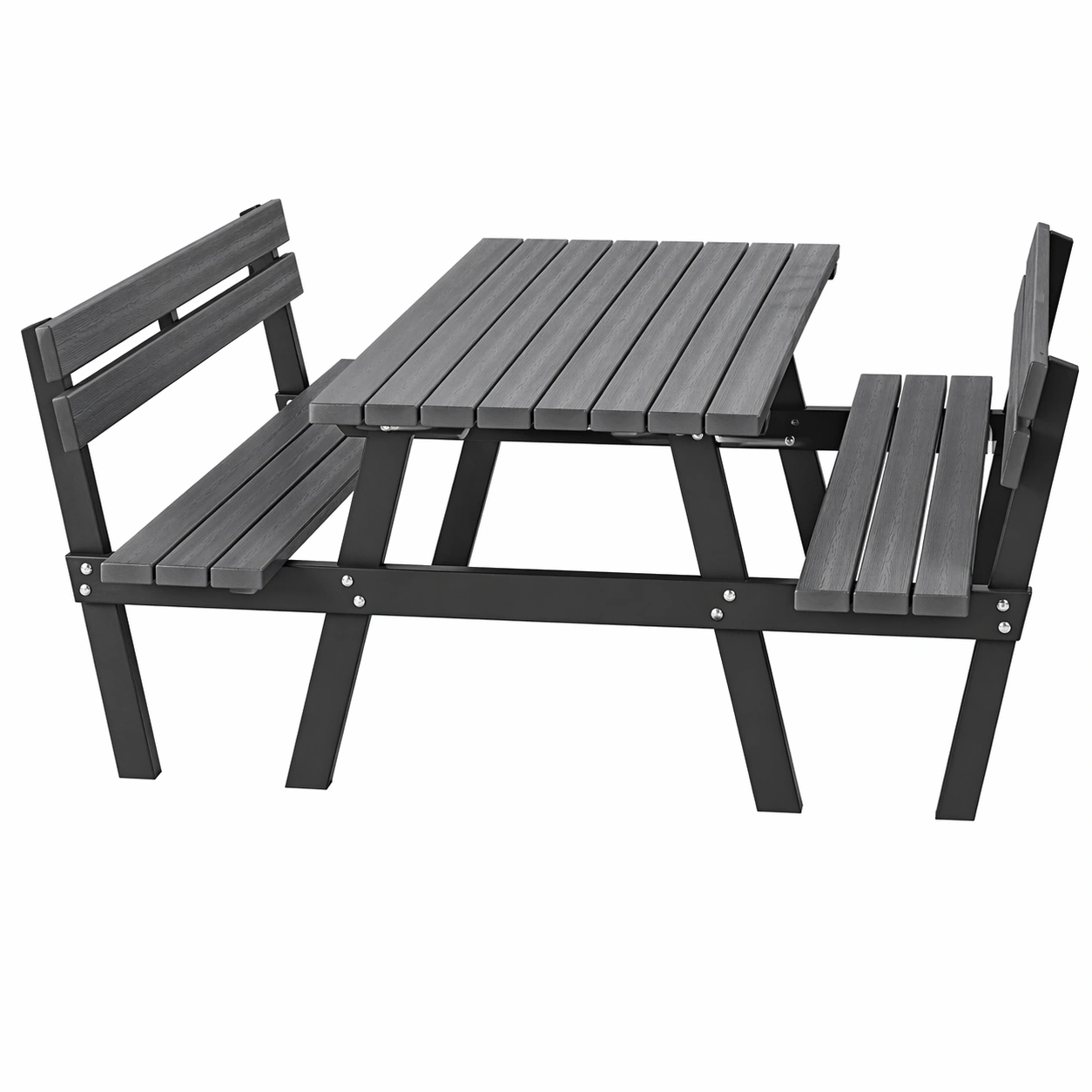 Garten Picknicktisch mit 2 Baenken und Rueckenlehne, 6 Sitzer, Massivholz Design, stabiler Rahmen-MERQIRA