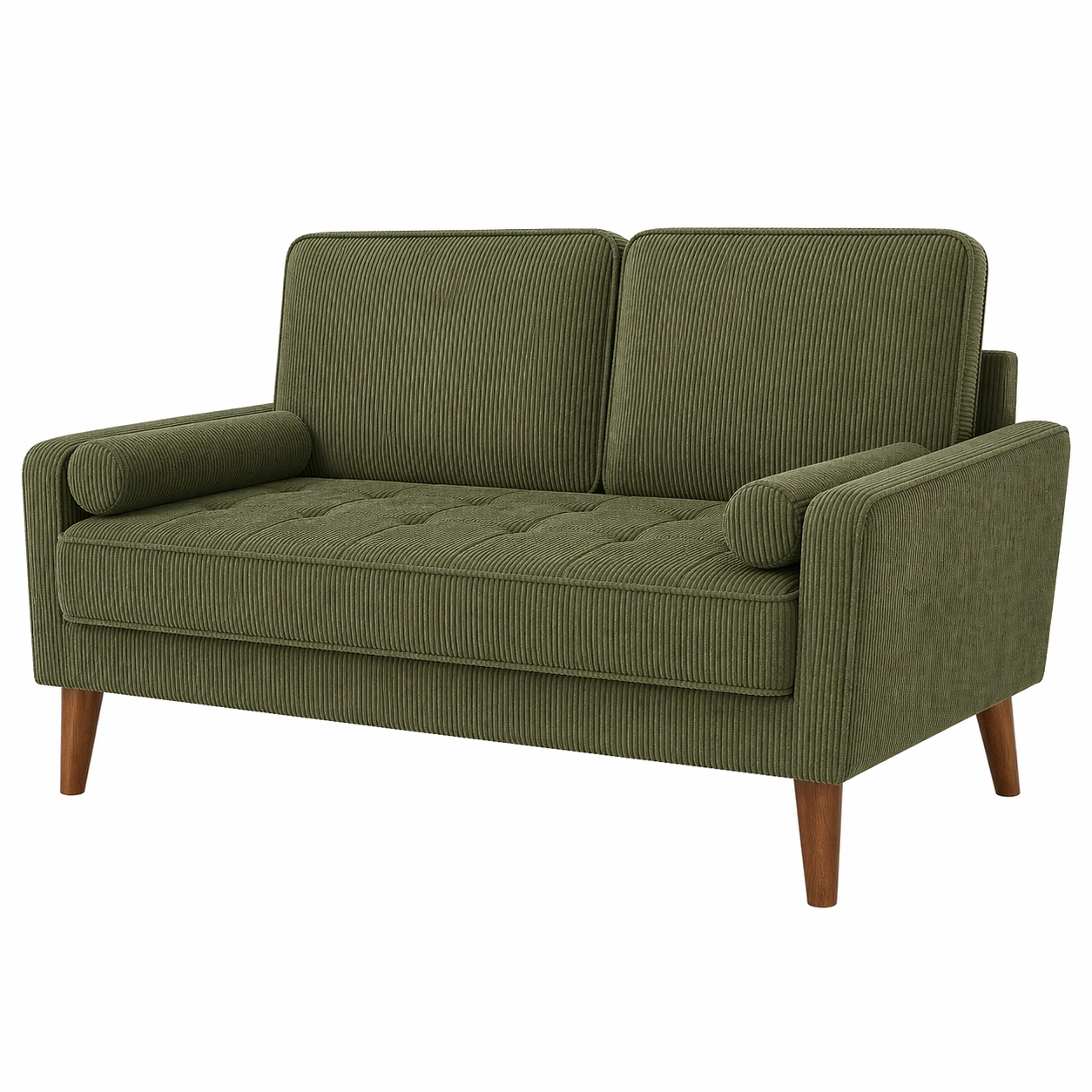 2 Sitzer Sofa aus Cordstoff mit Federkernpolsterung, kompaktes Wohnzimmer Sofa mit Armlehnen und Holzfuessen-MERQIRA