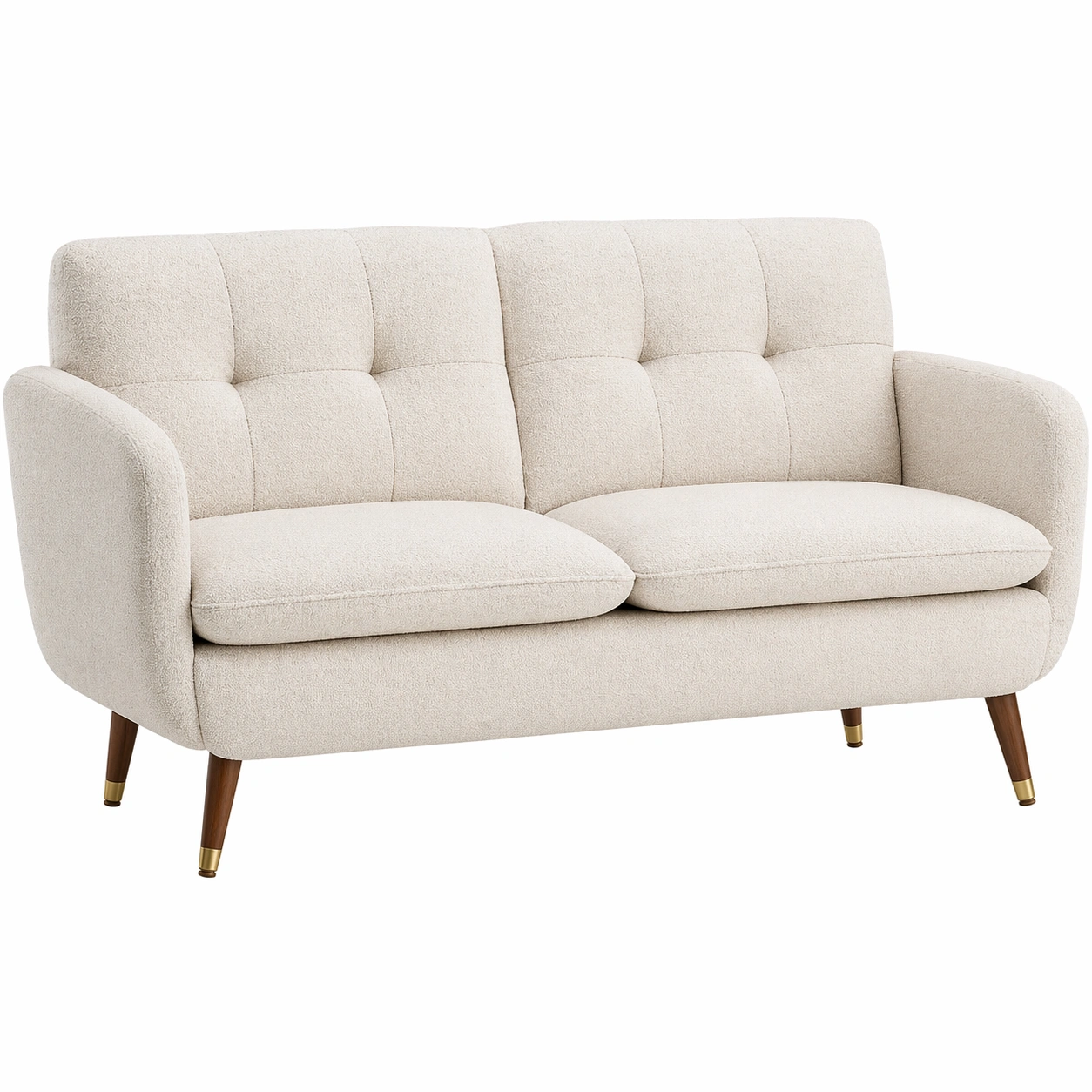 Modernes 2 Sitzer Sofa gepolstert Stoff Couch mit Armlehnen und Metallbeinen Wohnzimmer Schlafzimmer 139 x 68 x 80 cm Beige-MERQIRA