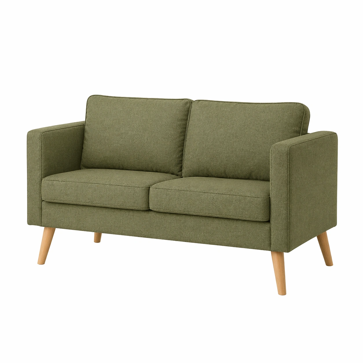 2 Sitzer Sofa Stoff Blau Modern Minimalistisch Wohnzimmer Sofa mit Holzbeinen-MERQIRA