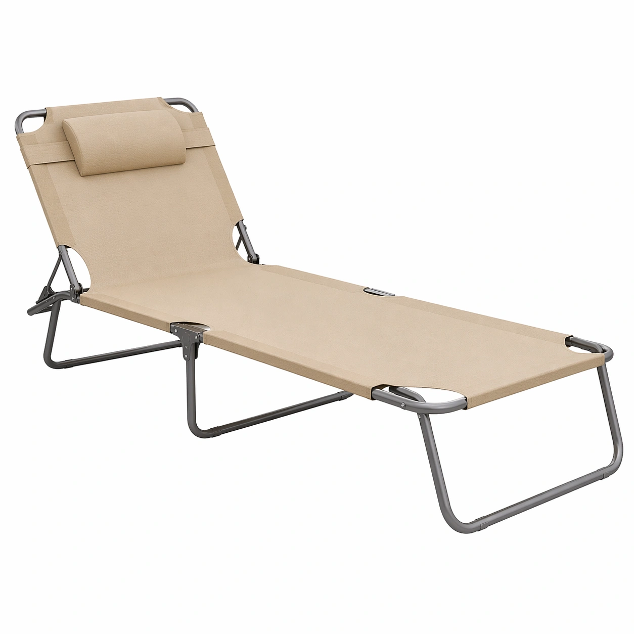 Klappbare Sonnenliege mit verstellbarer Rueckenlehne, Gartenliege Strandliege Metallrahmen Beige 187 x 53 cm-MERQIRA