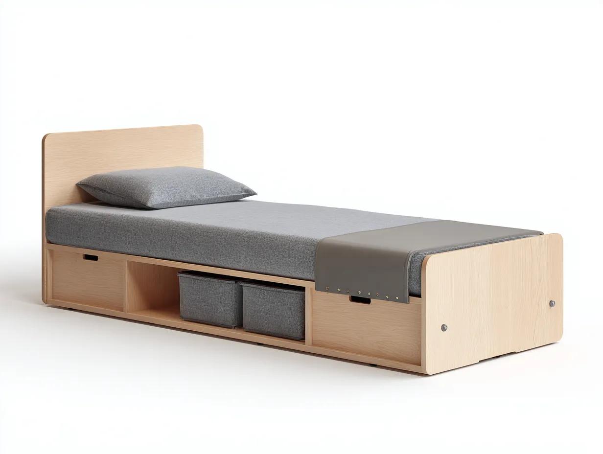 Lit simple en bois avec rangement 200x90x75 cm - naturel - design moderne-Raridadecor