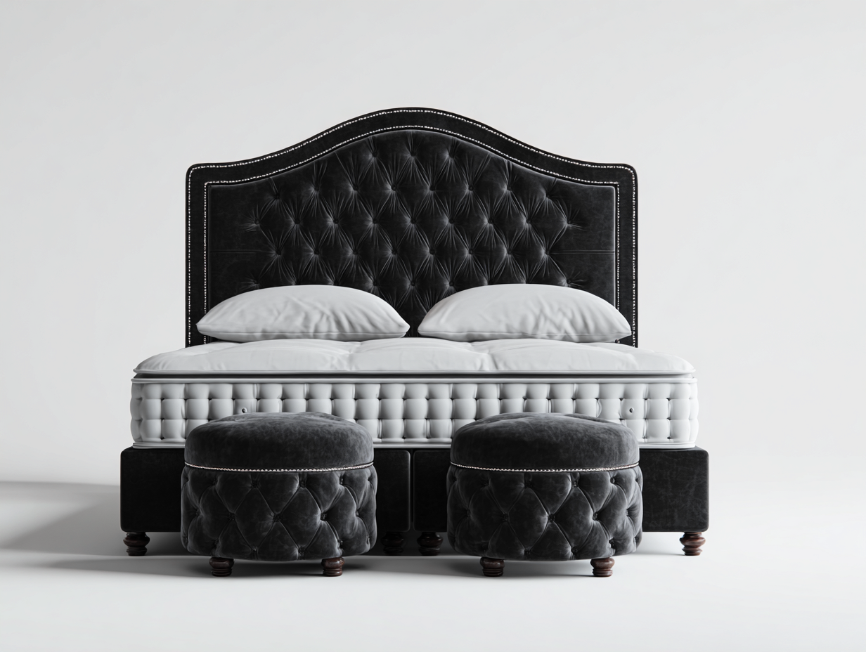 Lit double en tissu capitonné 200x180x135 cm - Noir - Style classique pour chambre-Raridadecor