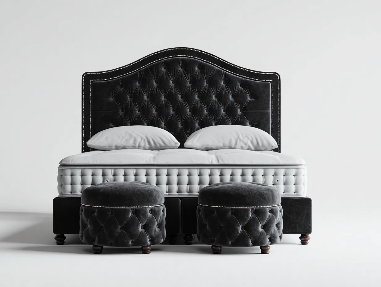 Lit double en tissu capitonné 200x180x135 cm - Noir - Style classique pour chambre-Raridadecor