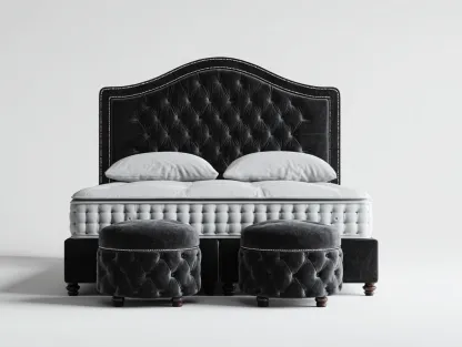 Lit double en tissu capitonné 200x180x135 cm - Noir - Style classique pour chambre-Raridadecor