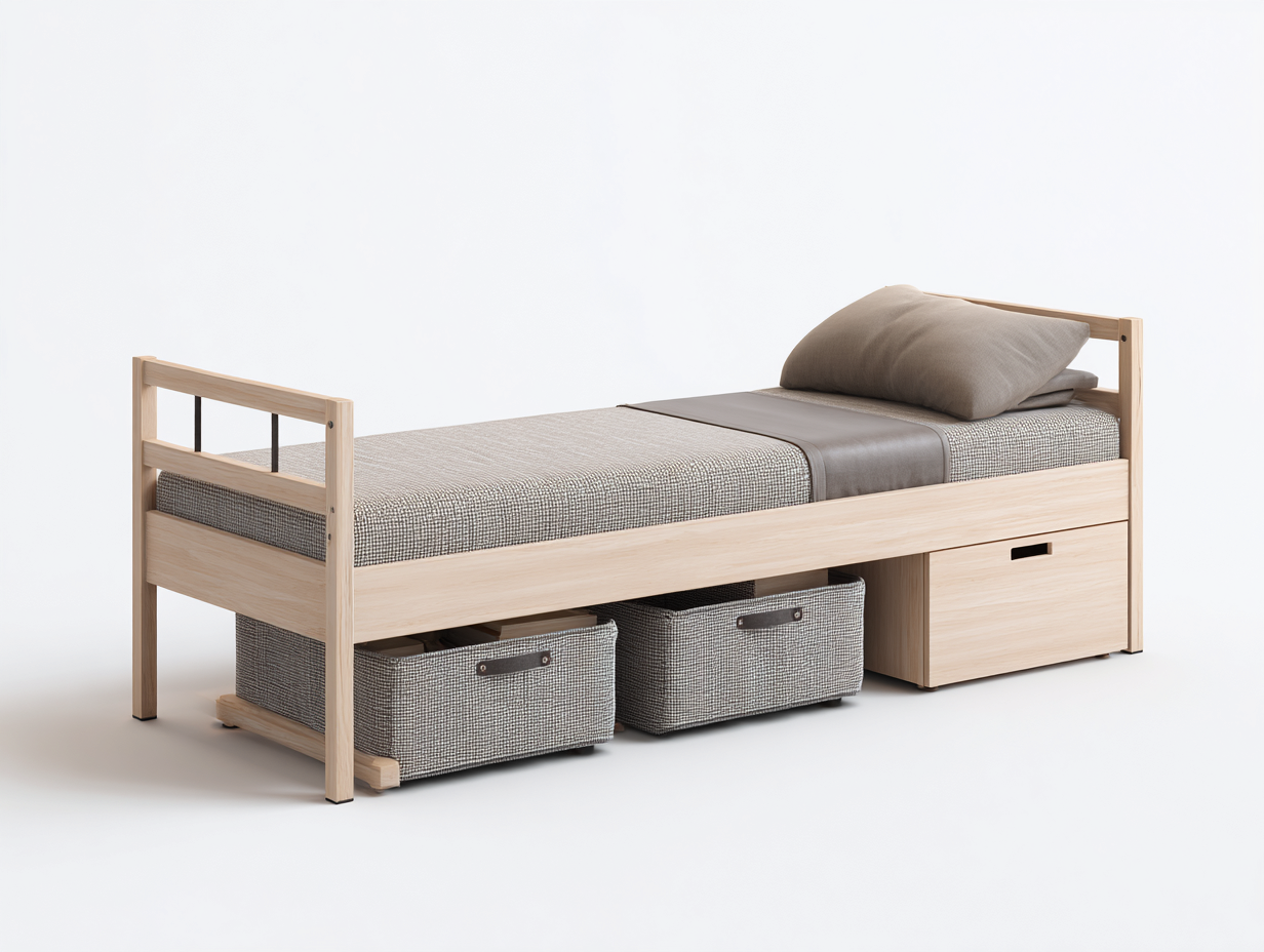 Lit simple en bois avec rangement 200x90x85 cm - Bois clair - Design fonctionnel pour chambre-Raridadecor