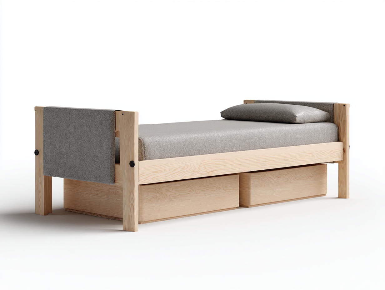 Lit simple en bois avec rangement 200x100x85 cm - bois clair et gris - confort de chambre-Raridadecor