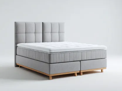 Lit double en tissu rembourré 215x170x115 cm - gris clair - confort de chambre-Raridadecor