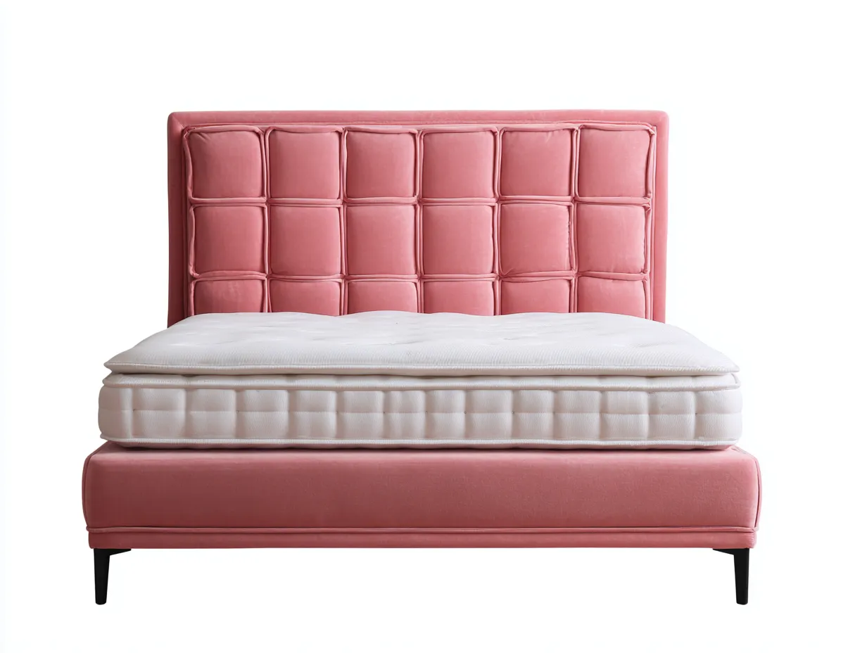 Lit double 200x160x100 cm en tissu - Rose - Style contemporain-Raridadecor
