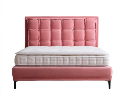 Lit double 200x160x100 cm en tissu - Rose - Style contemporain-Raridadecor