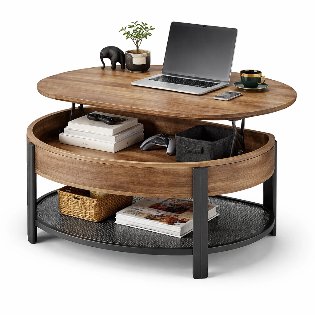 Couchtisch Rund Holz Metall Braun-trivlora