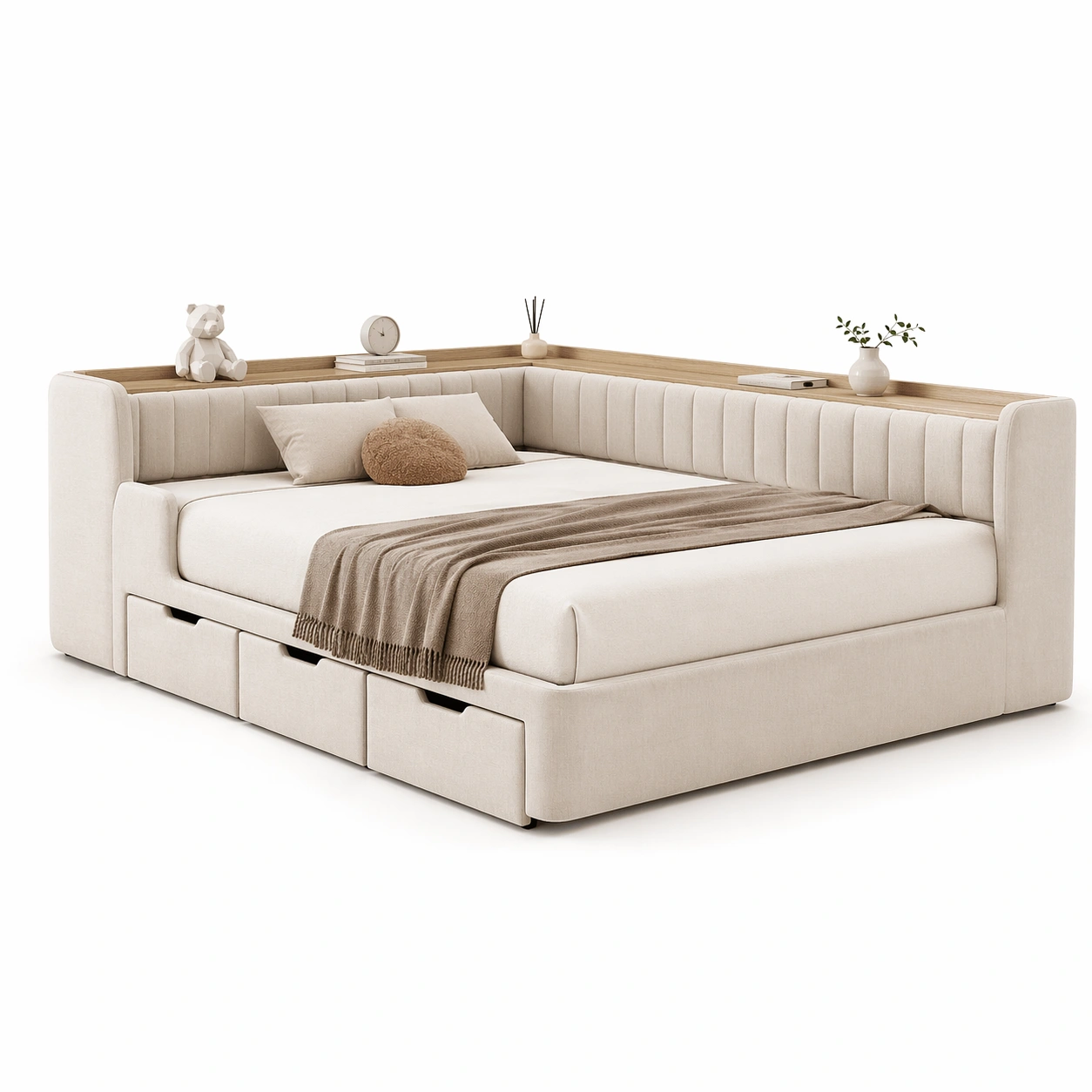 Eckbett Mit Schubladen Beige-trivlora
