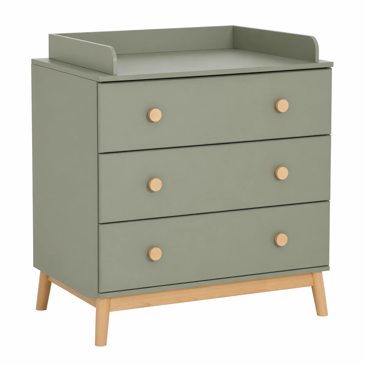 Wickelkommode mit 3 Schubladen und Aufsatz, Skandinavisches Design, Kompakt und Modern, Gruen Natur Holz-rivqira