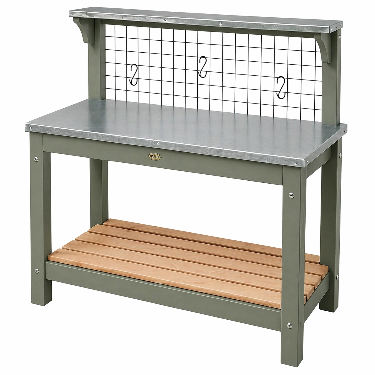 Garten Arbeitstisch mit Metallarbeitsplatte und Rueckwandgitter, stabiler Pflanztisch mit Ablageboden fuer Garten Balkon Terrasse-rivqira