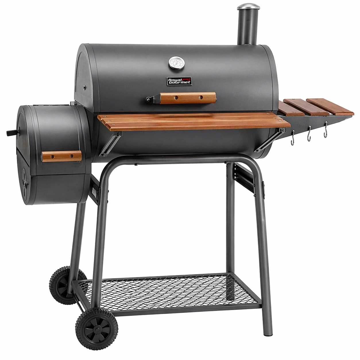 Holzkohlegrill mit Smoker Funktion Gross BBQ Grillwagen mit Ablageflaechen und Thermometer-rivqira