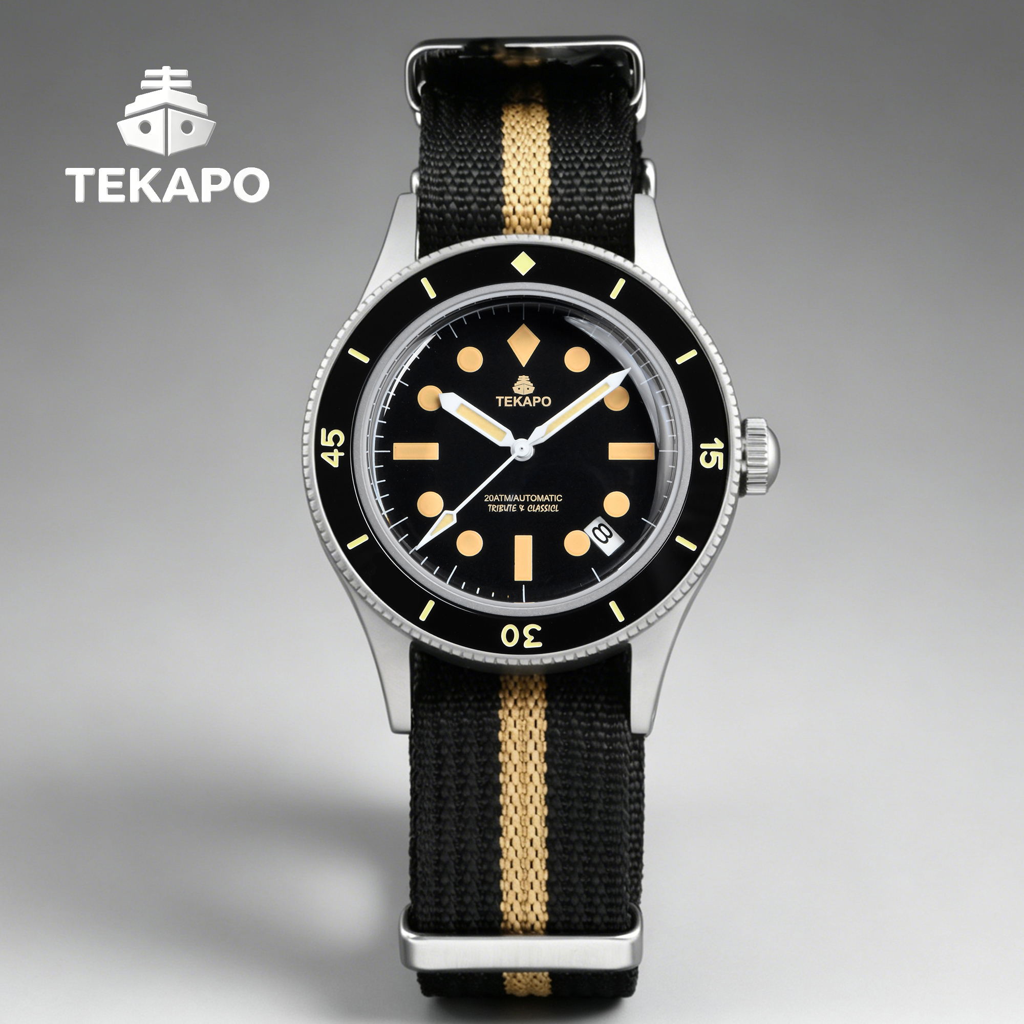 TEKAPO Retro Series Fifty Fatho Bubble Mirror Watch Japan NH35A Mechanical Movement 20BAR Waterproof Watch Sapphire Canvas Strap